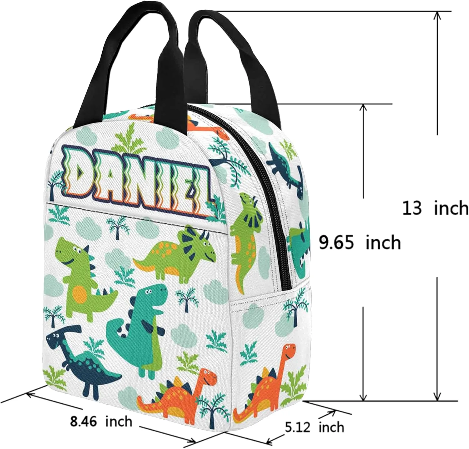 Custom Kids Backpack for Boys - Personalized School Backpack with Kid's Lunch Box - Dinosaur BackPack for Primary School Students - Travel Bookbag
