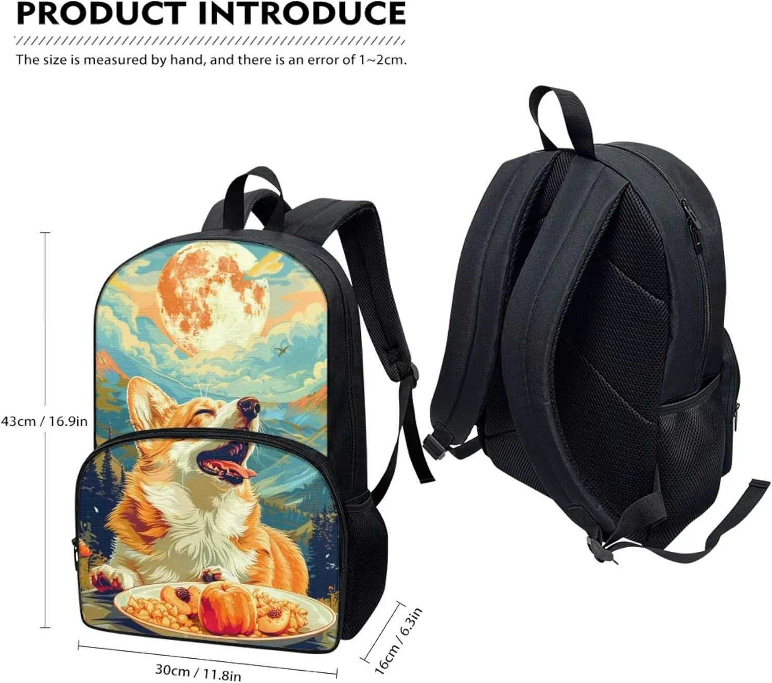 Cute School Bag Boys Broccoli Cat Backpack Girls Soft Comfy Elementary Student Bookbag with Adjustable Padded Shoulder Straps 17 Inch Large Book Daypack Back To School Gifts