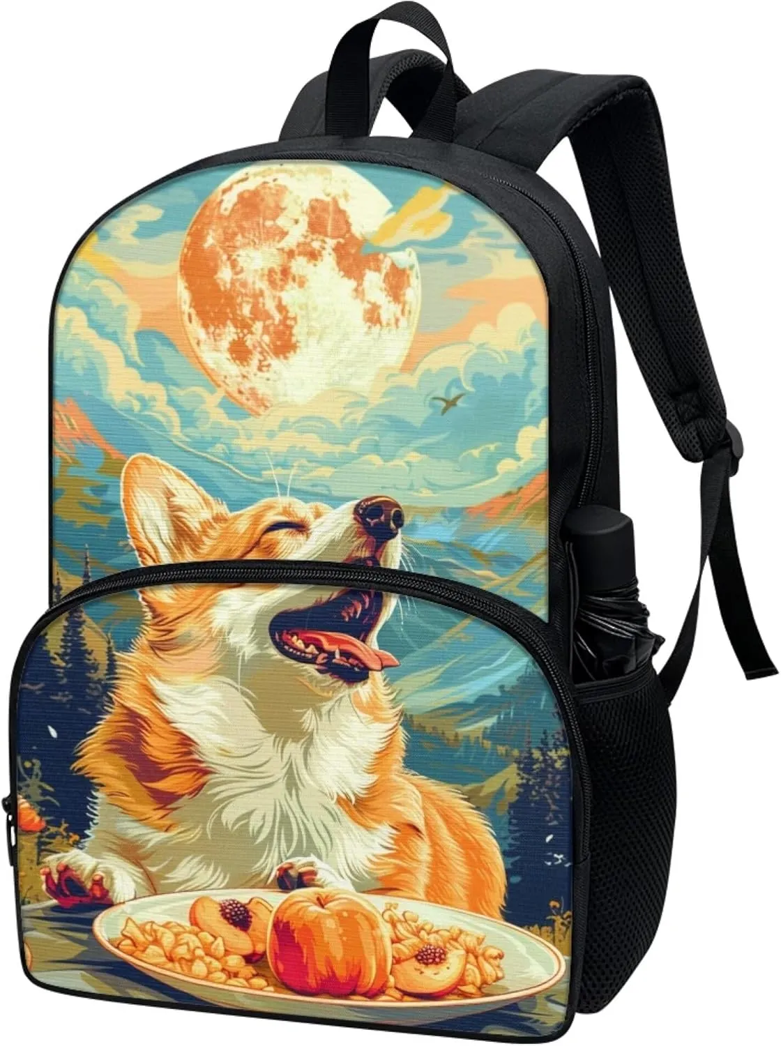 Cute School Bag Boys Broccoli Cat Backpack Girls Soft Comfy Elementary Student Bookbag with Adjustable Padded Shoulder Straps 17 Inch Large Book Daypack Back To School Gifts
