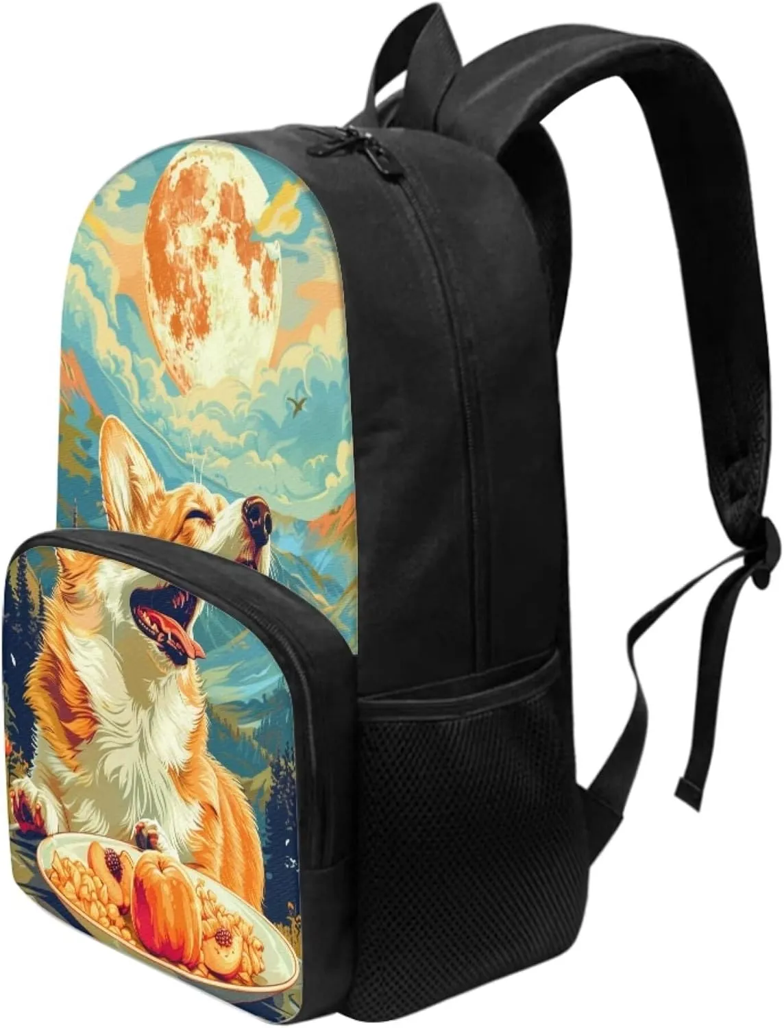 Cute School Bag Boys Broccoli Cat Backpack Girls Soft Comfy Elementary Student Bookbag with Adjustable Padded Shoulder Straps 17 Inch Large Book Daypack Back To School Gifts