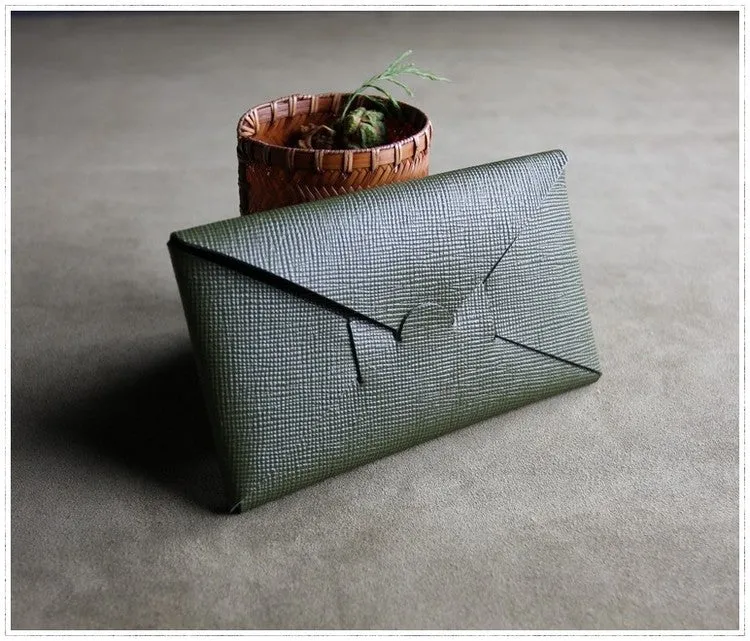 Cute Womens Beige Leather Envelope Wallet Slim Clutch Purse Checkbook Long Wallet for Women