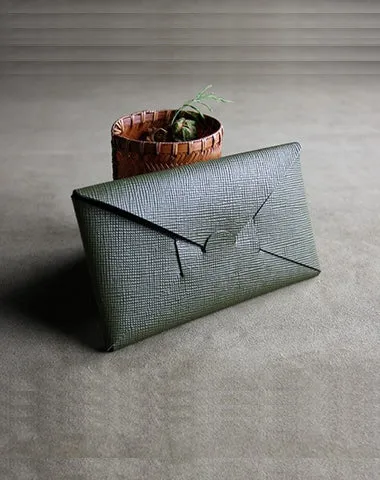 Cute Womens Beige Leather Envelope Wallet Slim Clutch Purse Checkbook Long Wallet for Women