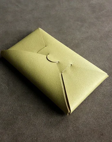 Cute Womens Beige Leather Envelope Wallet Slim Clutch Purse Checkbook Long Wallet for Women