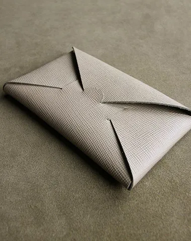 Cute Womens Beige Leather Envelope Wallet Slim Clutch Purse Checkbook Long Wallet for Women