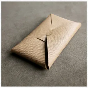 Cute Womens Beige Leather Envelope Wallet Slim Clutch Purse Checkbook Long Wallet for Women