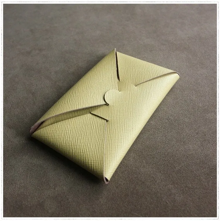 Cute Womens Beige Leather Envelope Wallet Slim Clutch Purse Checkbook Long Wallet for Women