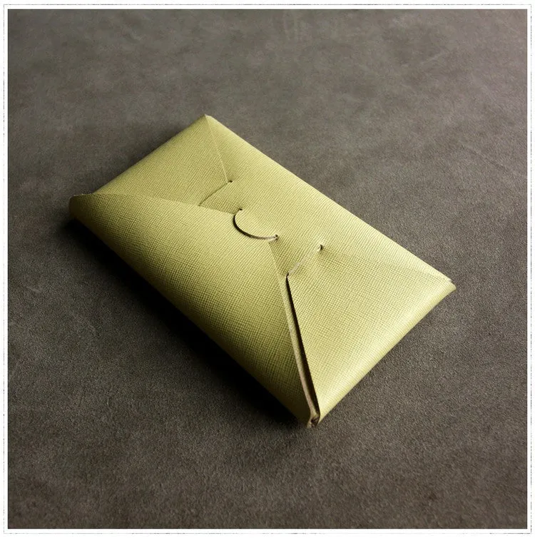 Cute Womens Beige Leather Envelope Wallet Slim Clutch Purse Checkbook Long Wallet for Women