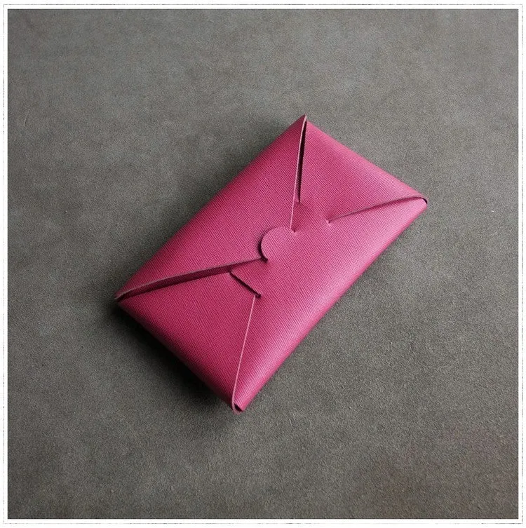 Cute Womens Beige Leather Envelope Wallet Slim Clutch Purse Checkbook Long Wallet for Women