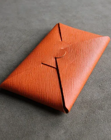 Cute Womens Beige Leather Envelope Wallet Slim Clutch Purse Checkbook Long Wallet for Women