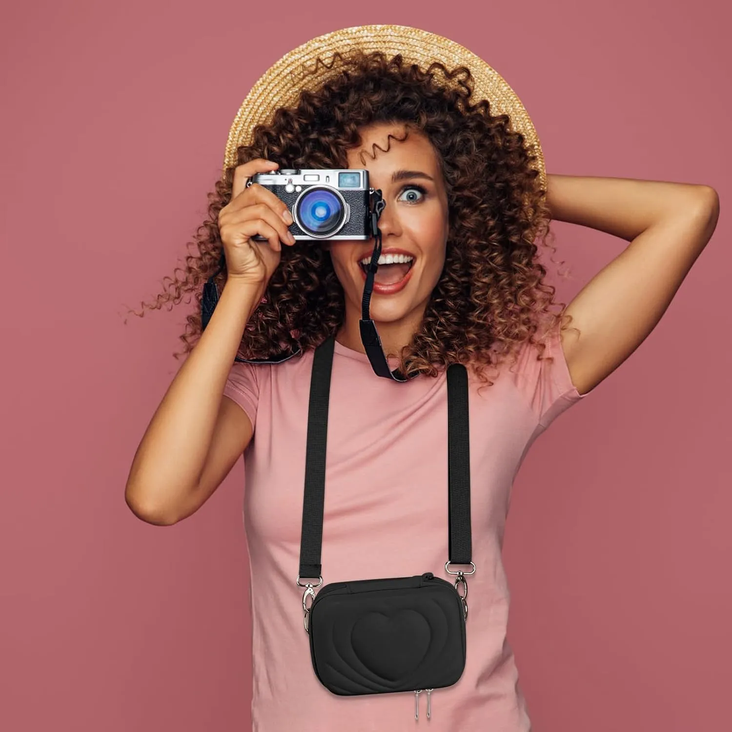 Digital Camera Case, cute camera case Protective & Lightweight Camera Case with 2 Carrying Ways, Waterproof & Shockproof camera sling bag for Instax Mini 12 11 Sony DSC 830, canon sx740 , - black