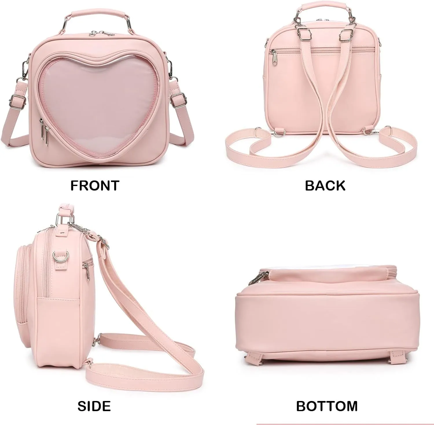 Dopamine Color Ita Bag Multi-Purpose Backpack Crossbody Satchel Heart Purse Kawaii Pin Display
