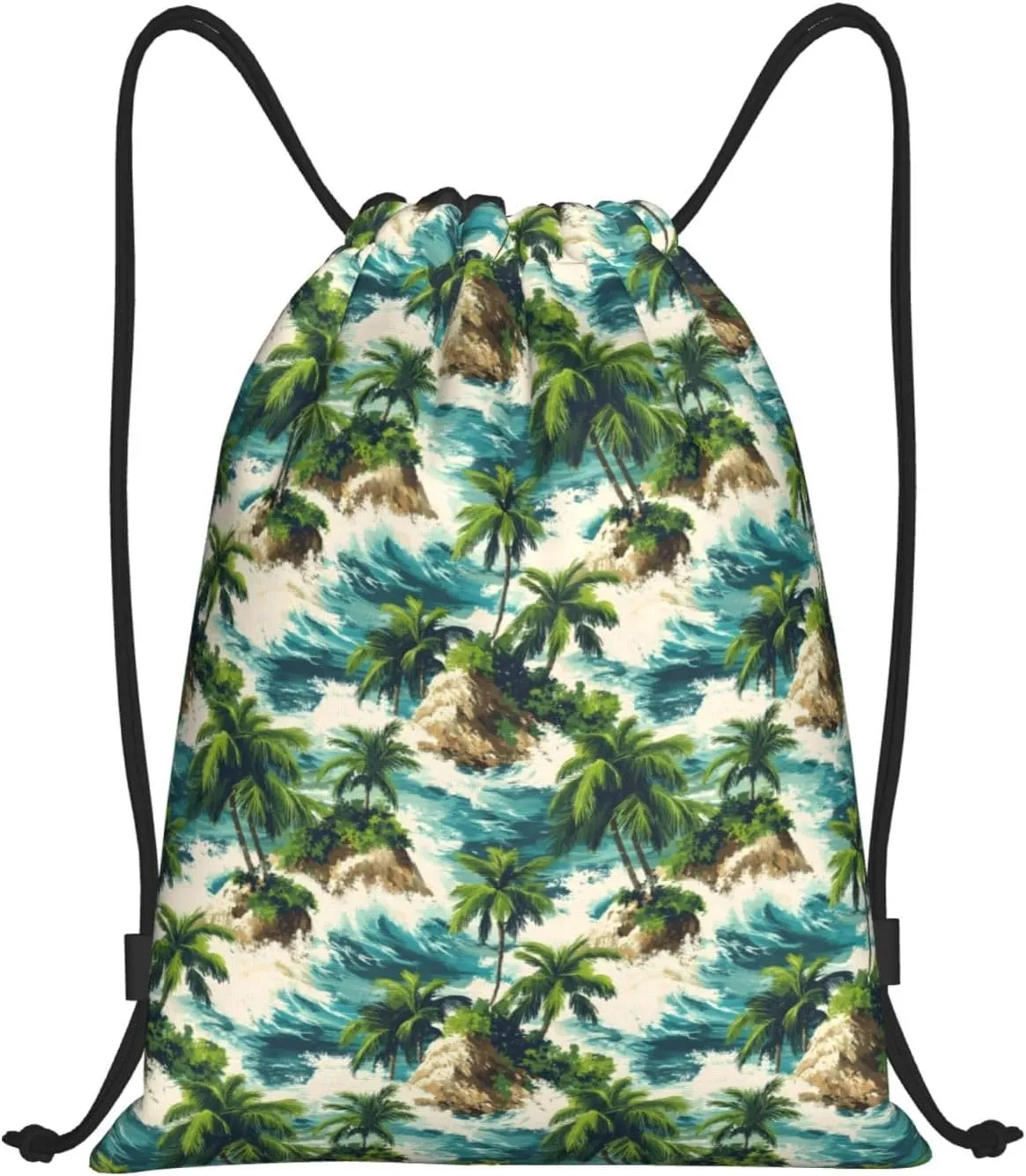 Drawstring Backpack - Hawaii Small Island Print Small Drawstring Gym Bag for Women Men, Sports Cinch String Bag Backpack for Travel Swimming Beach