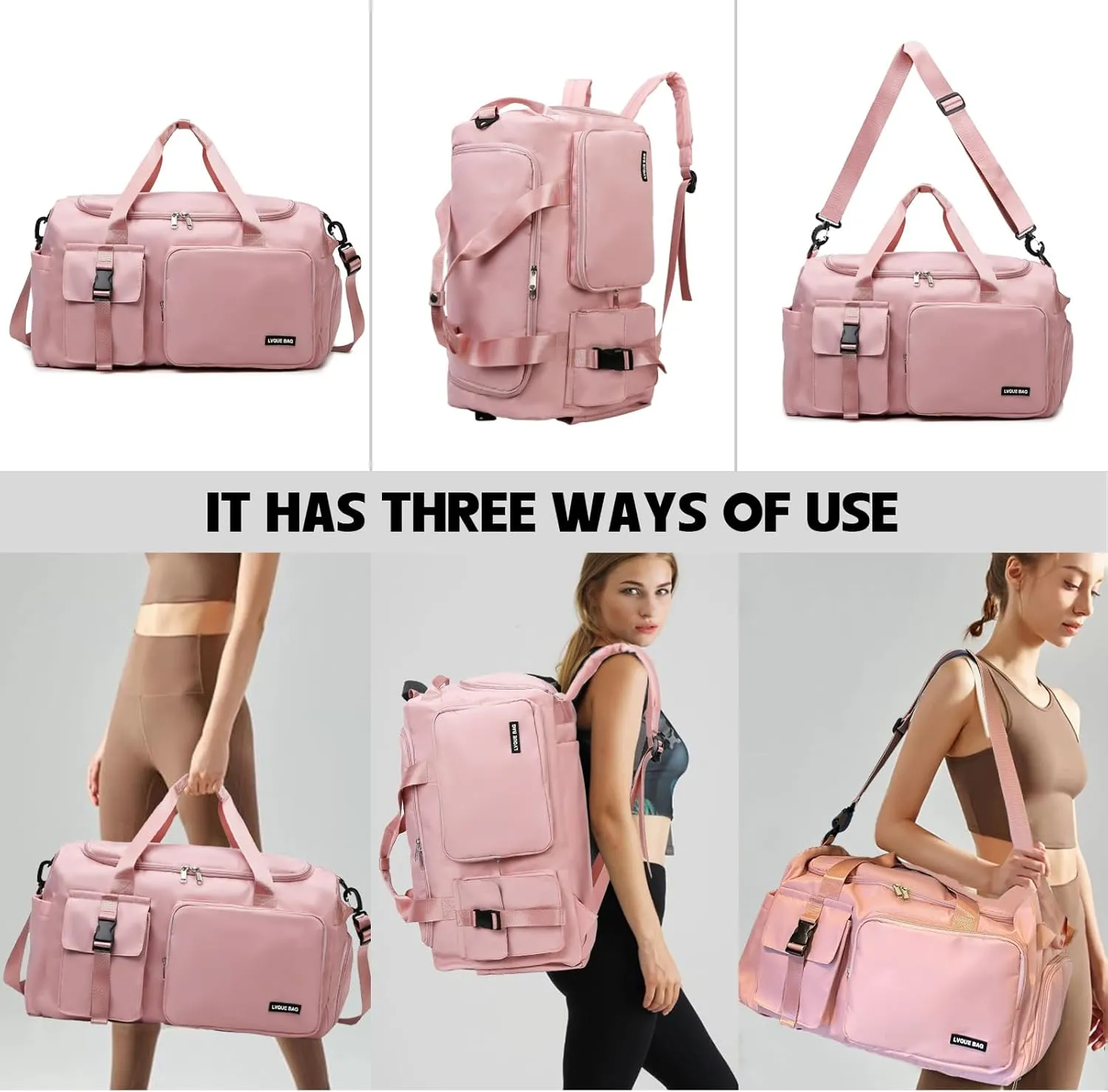 Eslcorri Gym Duffle Bag for Women Men, Sports Backpack with Wet & Shoe Compartment, Fitness Overnight Weekender Bag for Yoga, Swim, Travel (Style B, Light Purple)