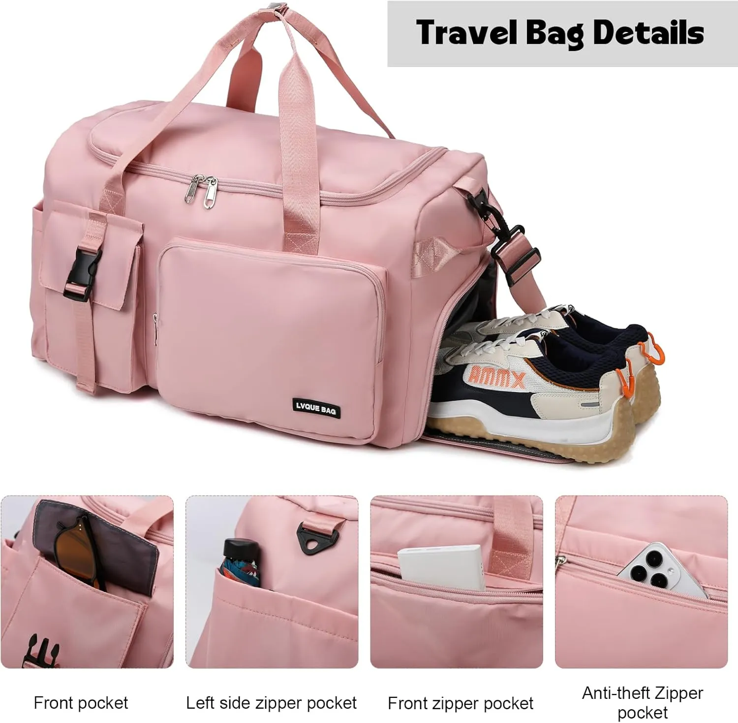 Eslcorri Gym Duffle Bag for Women Men, Sports Backpack with Wet & Shoe Compartment, Fitness Overnight Weekender Bag for Yoga, Swim, Travel (Style B, Light Purple)