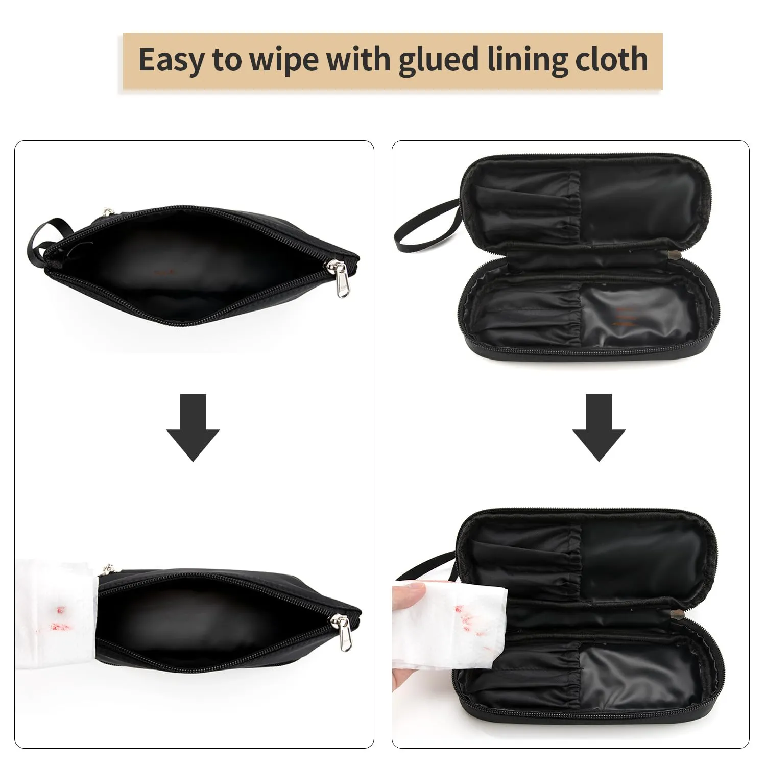 Ethereal Small Makeup Bag for Purse, Double Layer Travel Makeup Brushes Organizer Bags for Women Cosmetic Bag Black Makeup Pouch for Women/Girls