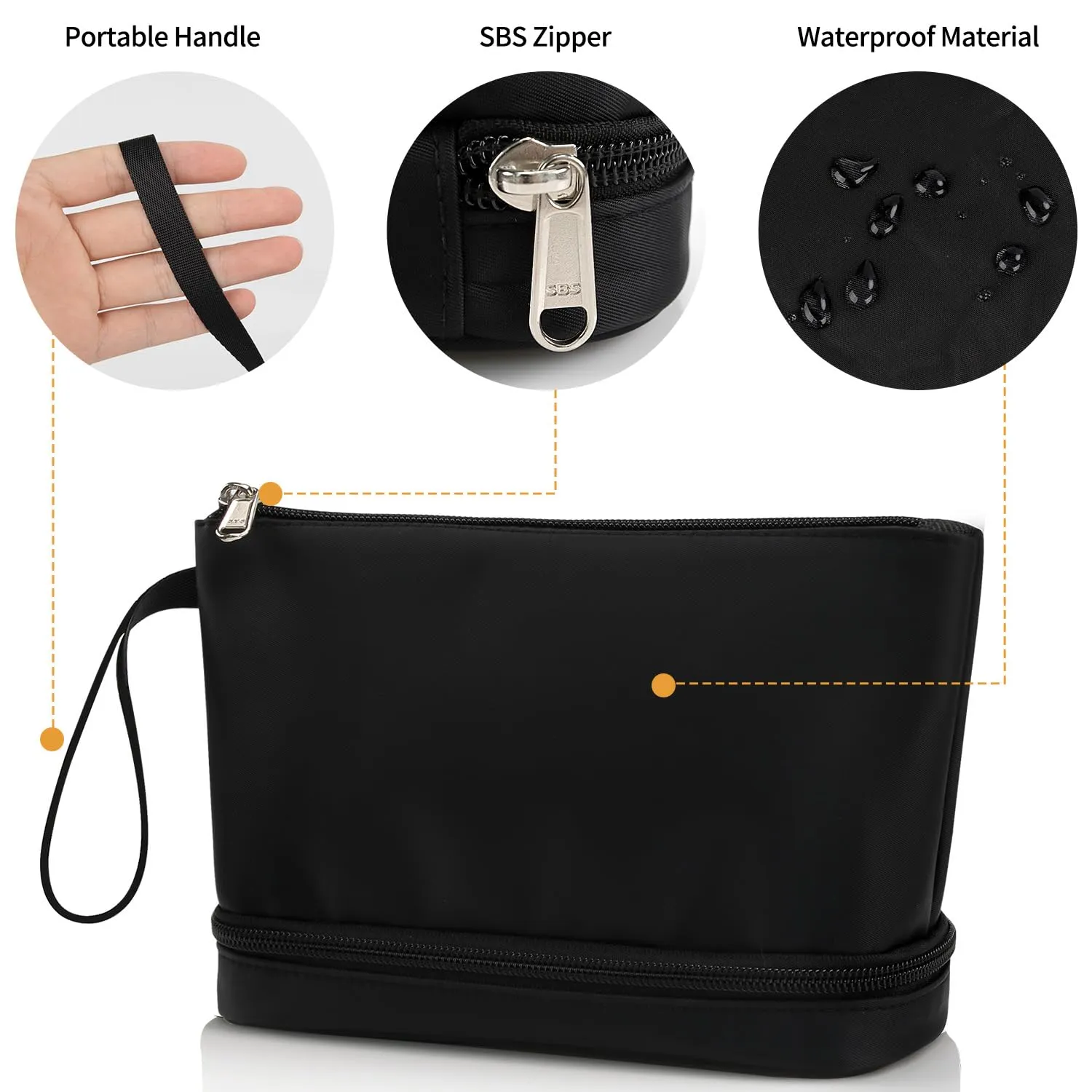 Ethereal Small Makeup Bag for Purse, Double Layer Travel Makeup Brushes Organizer Bags for Women Cosmetic Bag Black Makeup Pouch for Women/Girls