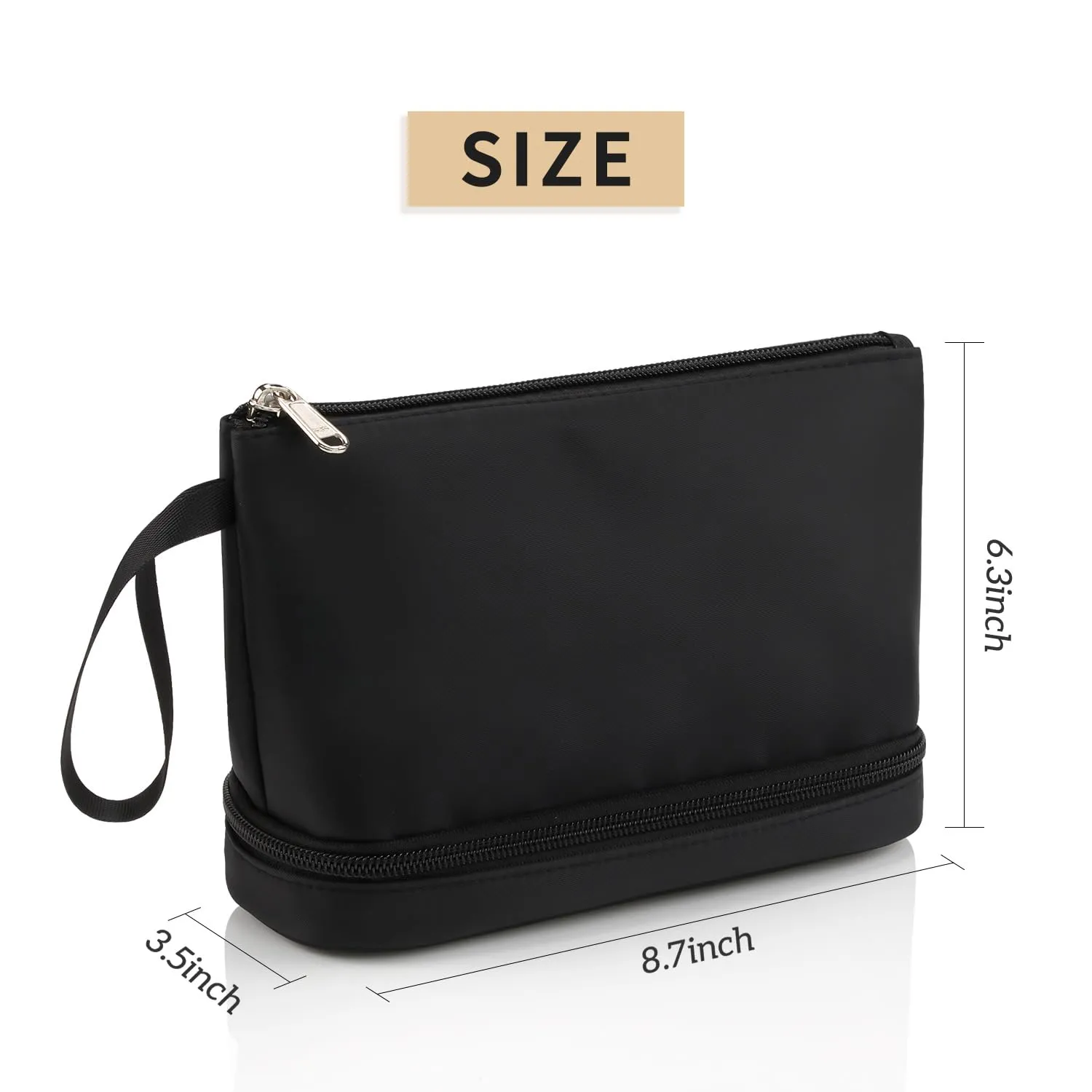 Ethereal Small Makeup Bag for Purse, Double Layer Travel Makeup Brushes Organizer Bags for Women Cosmetic Bag Black Makeup Pouch for Women/Girls