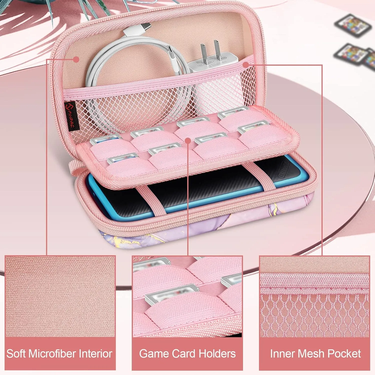 FINTIE Carrying Case for Nintendo New 2DS XL LL / New 3DS / 2DS / 3DS XL LL, Protective Hard Shell Portable Travel Cover Pouch with Game Card Slots & Inner Pocket, Dreamy Marble