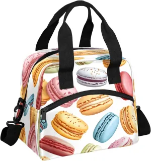 French Macarons Lunch Bag for Women Men Adult, Colorful Large Insulated Reusable Lunch Box Leakproof Portable Cooler Tote Bags for Work Picnic Beach