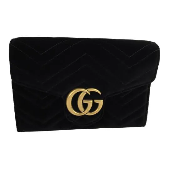 Gucci Women's Black Velvet Matelasse GG Marmont Chain Wallet Crossbody Bag Sz S
