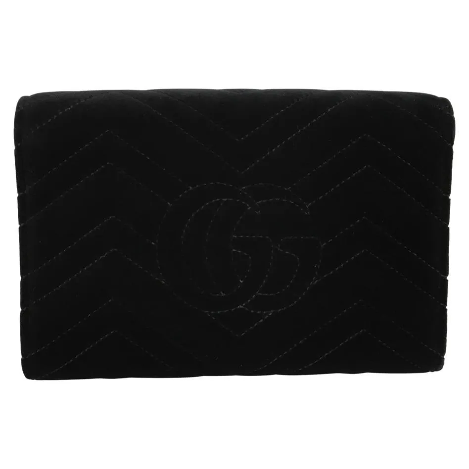 Gucci Women's Black Velvet Matelasse GG Marmont Chain Wallet Crossbody Bag Sz S