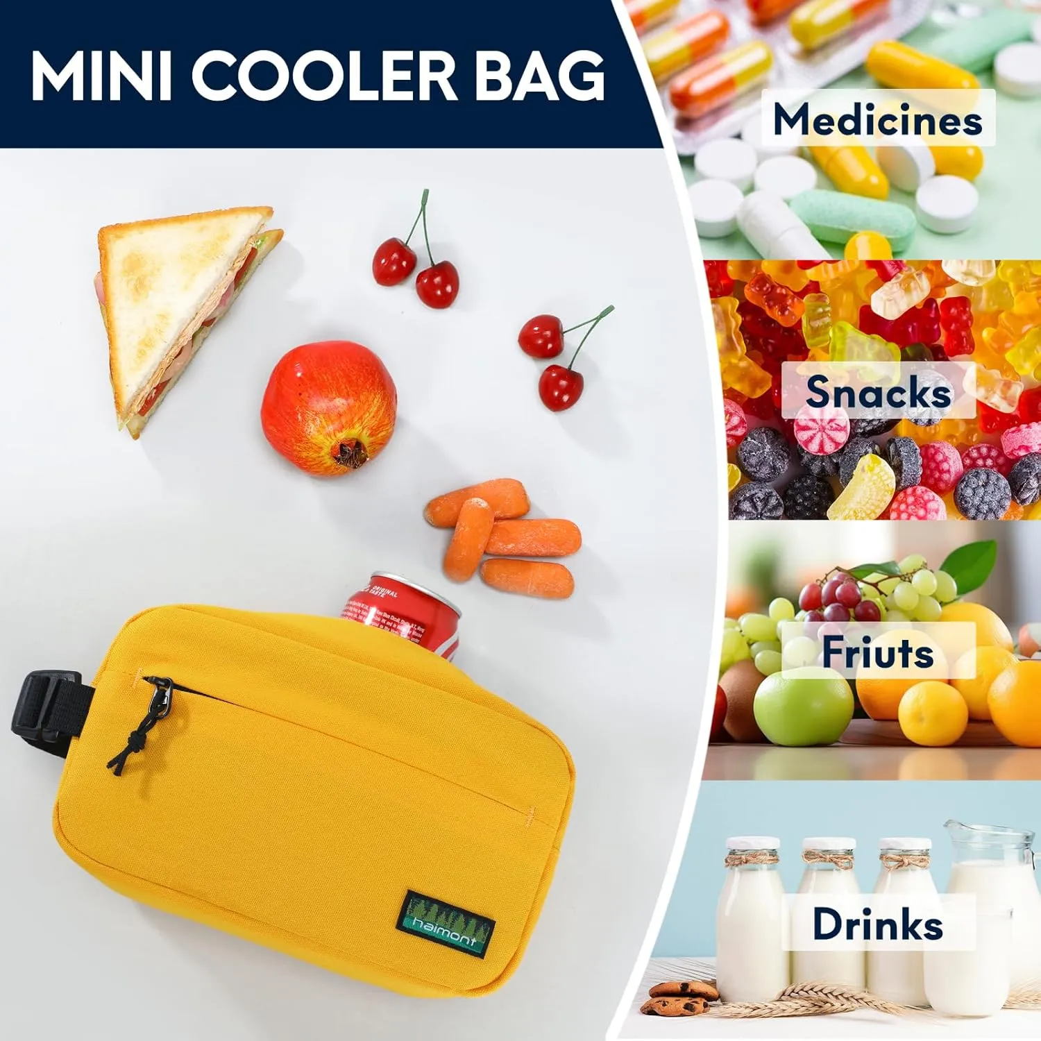 Haimont Small Freezable Snack Cooler Bag, Reusable Freezable Mini Cooler Bag for Outdoor, Airplane, Travel, Wear Resistant, Yellow