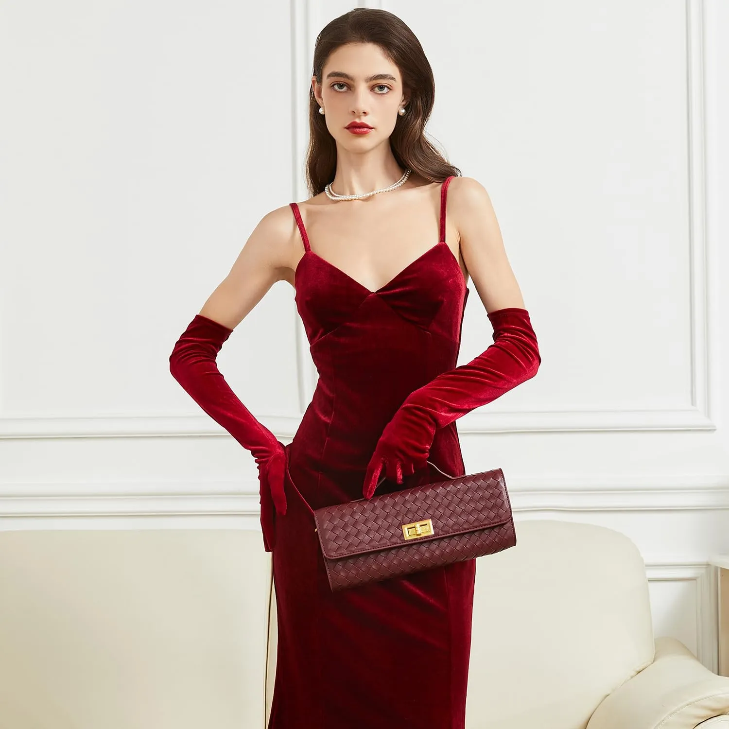 Huralona Evening Clutch Bag Woven Crossbody Handbag Square Box with Detachable Chain PU Leather Shoulder Bag for Women