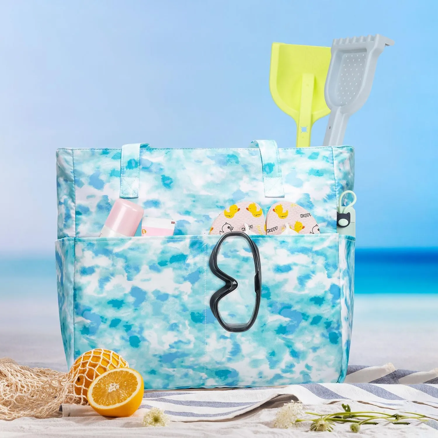 KABAQOO Extra Large Beach Bag Waterproof Sandproof Women Beach Tote with Zipper & Wet Compartment for Pool Gym Grocery Travel