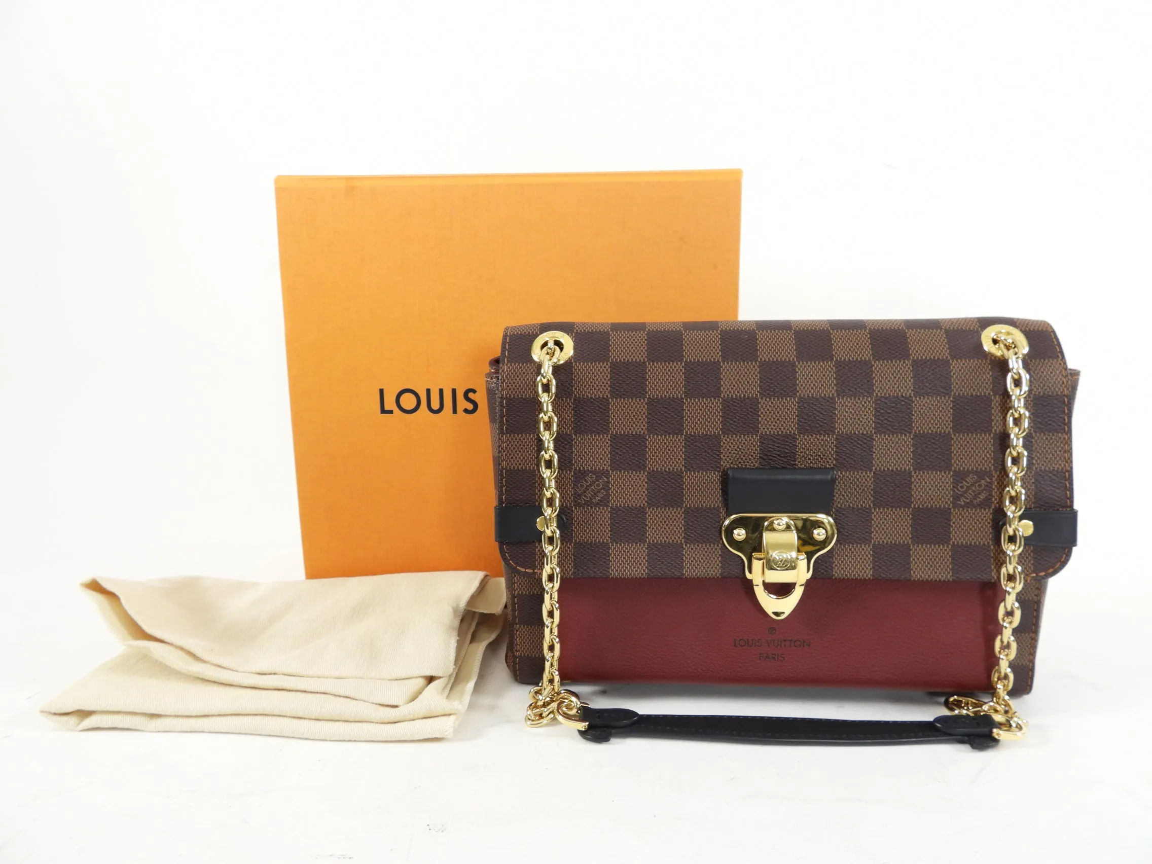 Louis Vuitton Vavin Chain PM Damier Ebene Burgundy Shoulder Bag