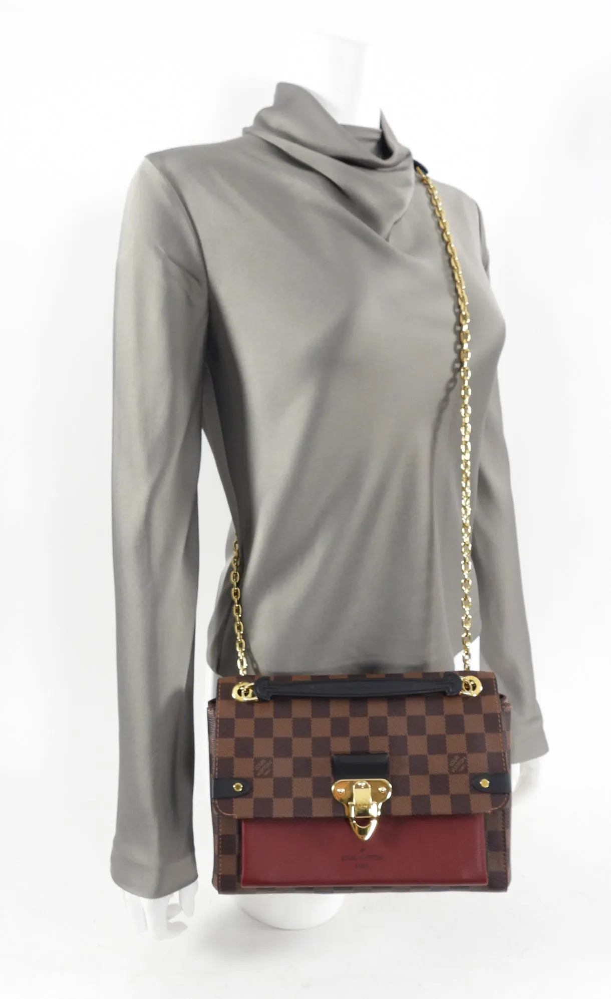 Louis Vuitton Vavin Chain PM Damier Ebene Burgundy Shoulder Bag