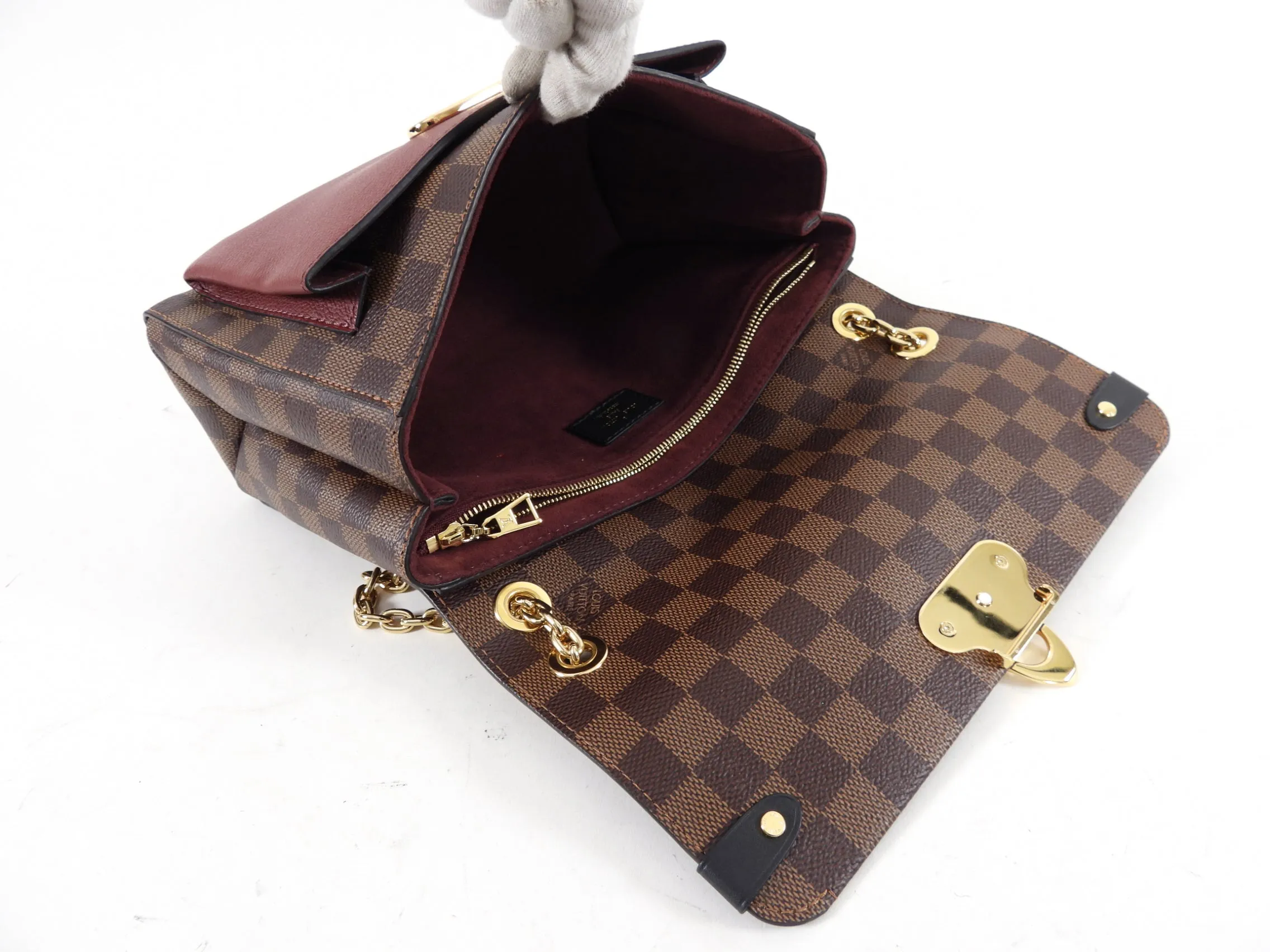 Louis Vuitton Vavin Chain PM Damier Ebene Burgundy Shoulder Bag