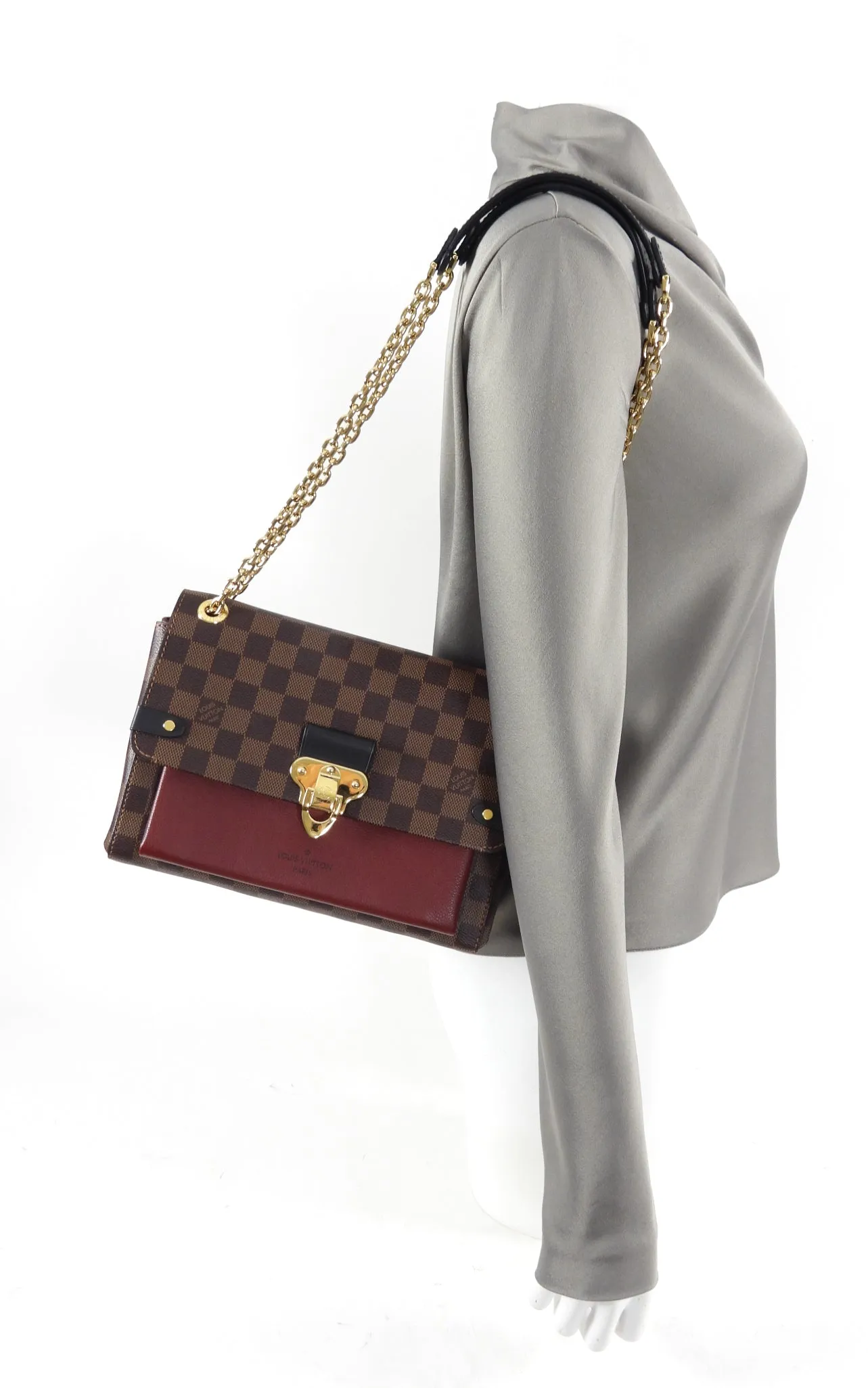 Louis Vuitton Vavin Chain PM Damier Ebene Burgundy Shoulder Bag