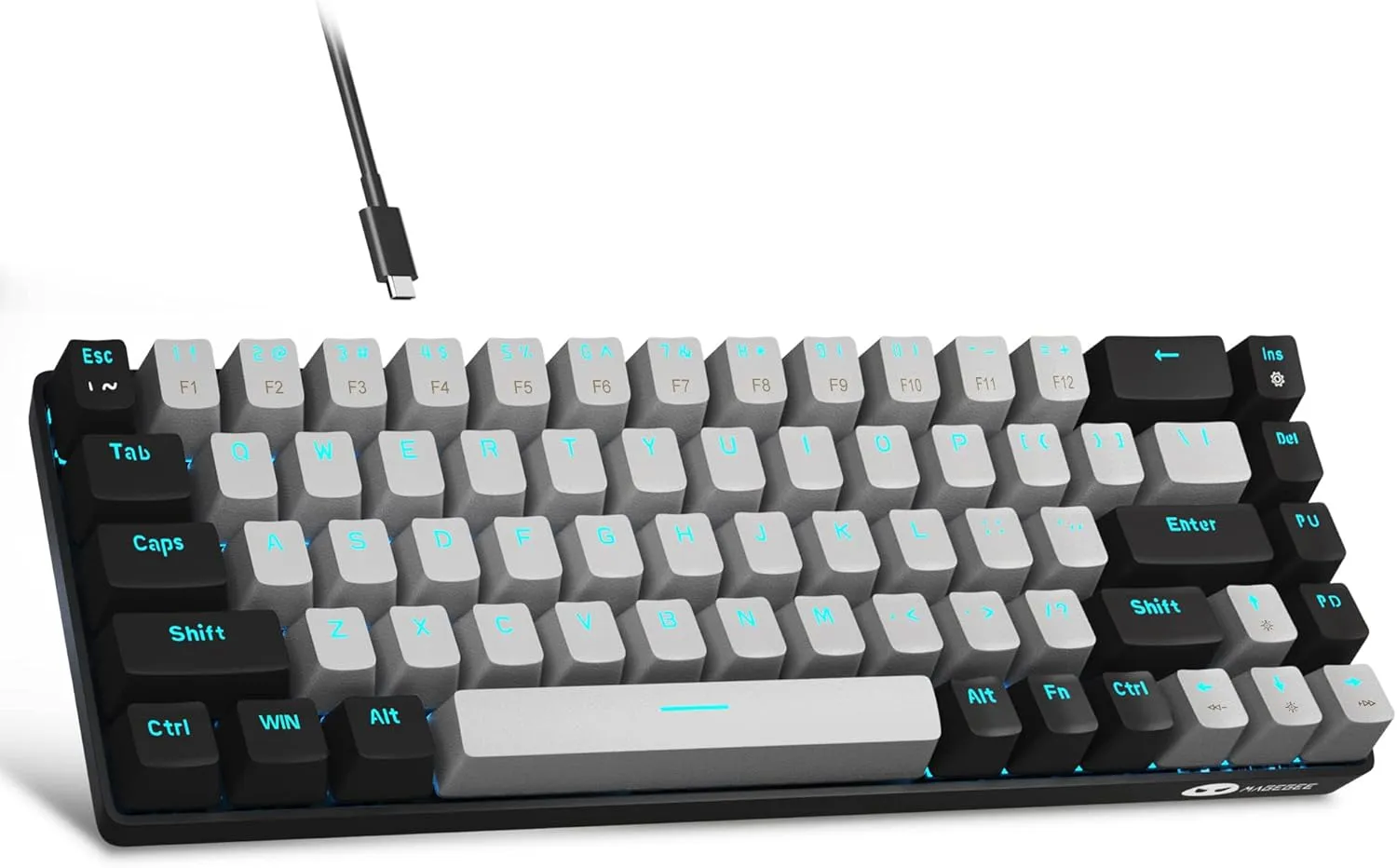 MageGee Portable 60% Mechanical Gaming Keyboard, MK-Box LED Backlit Compact 68 Keys Mini Wired Office Keyboard with Blue Switch for Windows Laptop PC Mac - Grey/Black