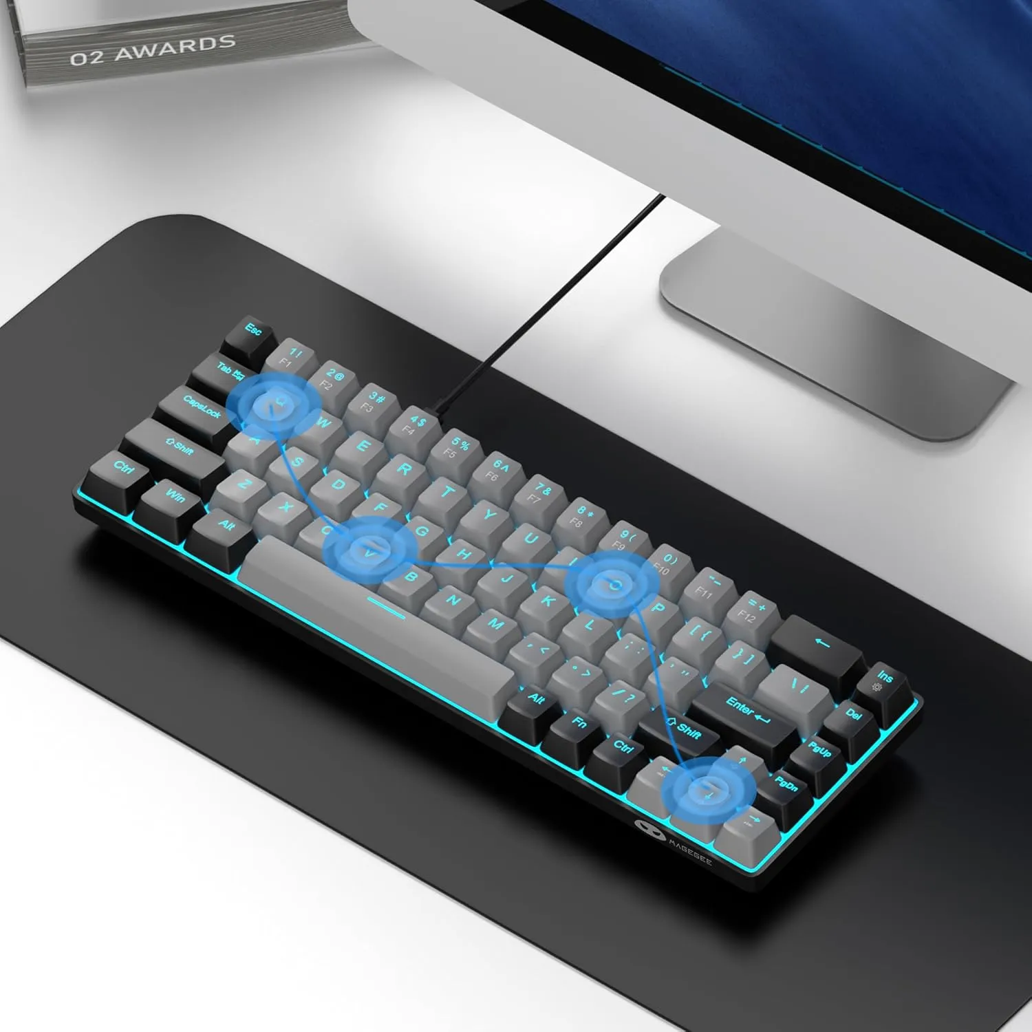 MageGee Portable 60% Mechanical Gaming Keyboard, MK-Box LED Backlit Compact 68 Keys Mini Wired Office Keyboard with Blue Switch for Windows Laptop PC Mac - Grey/Black