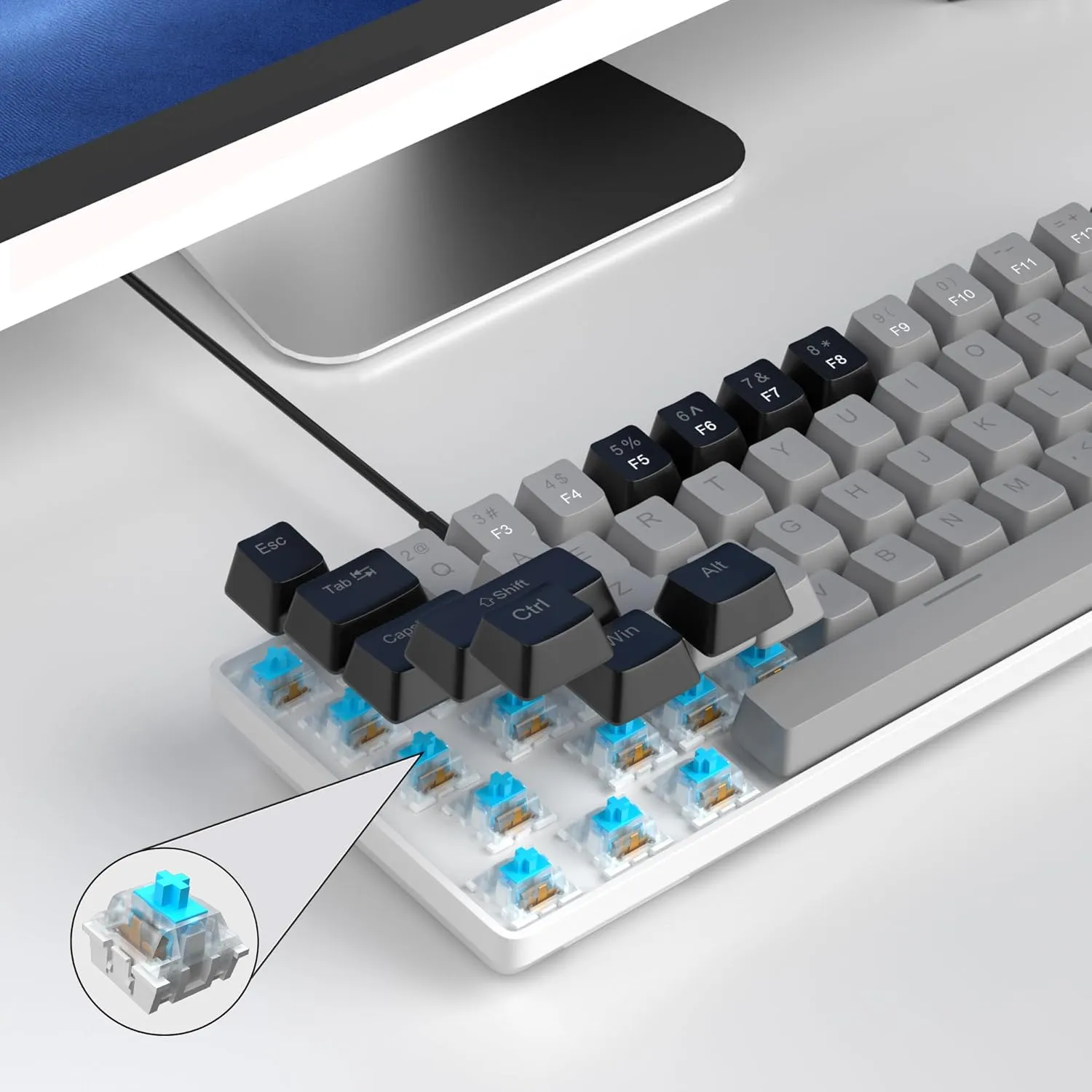MageGee Portable 60% Mechanical Gaming Keyboard, MK-Box LED Backlit Compact 68 Keys Mini Wired Office Keyboard with Blue Switch for Windows Laptop PC Mac - Grey/Black