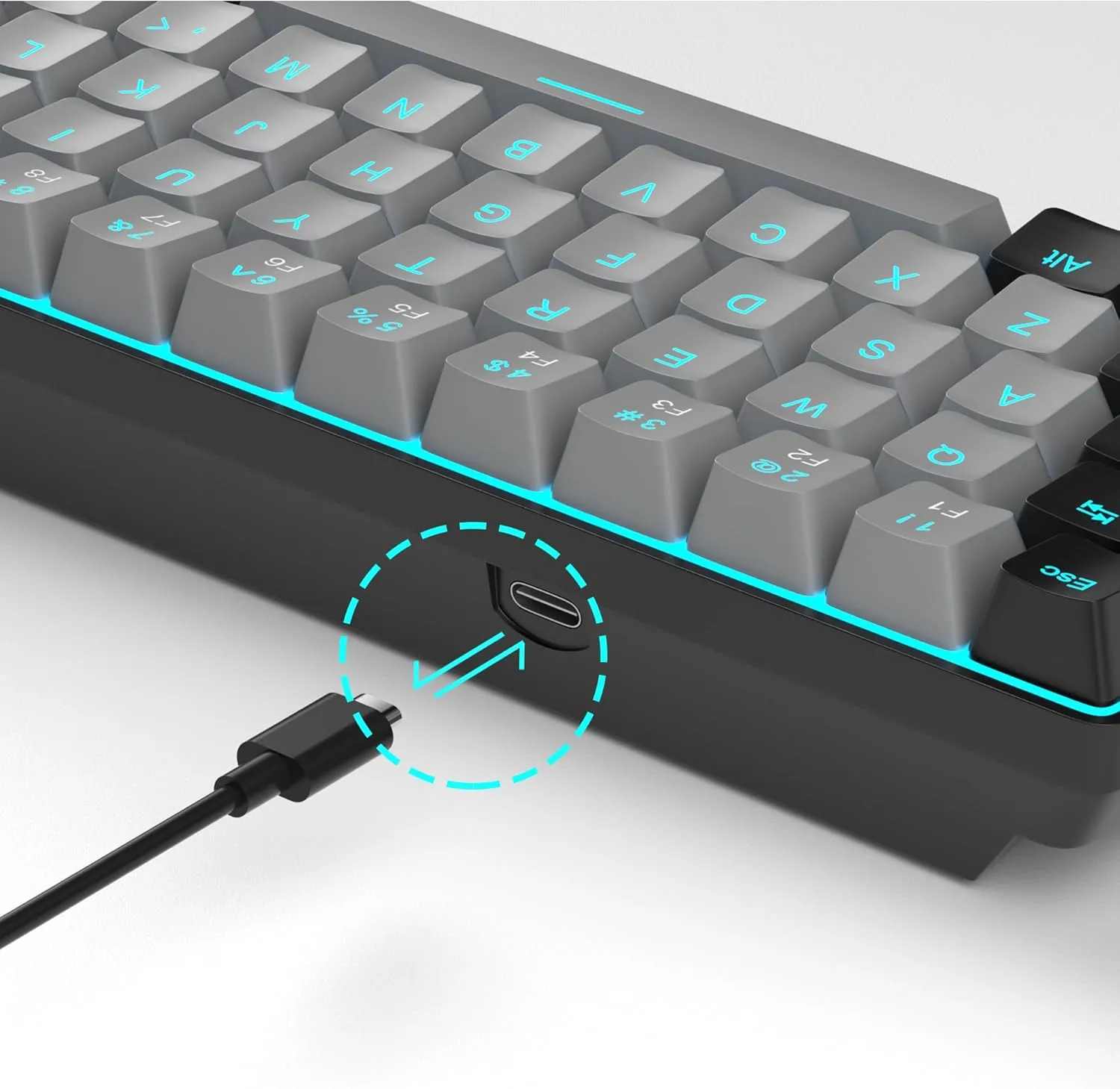 MageGee Portable 60% Mechanical Gaming Keyboard, MK-Box LED Backlit Compact 68 Keys Mini Wired Office Keyboard with Blue Switch for Windows Laptop PC Mac - Grey/Black