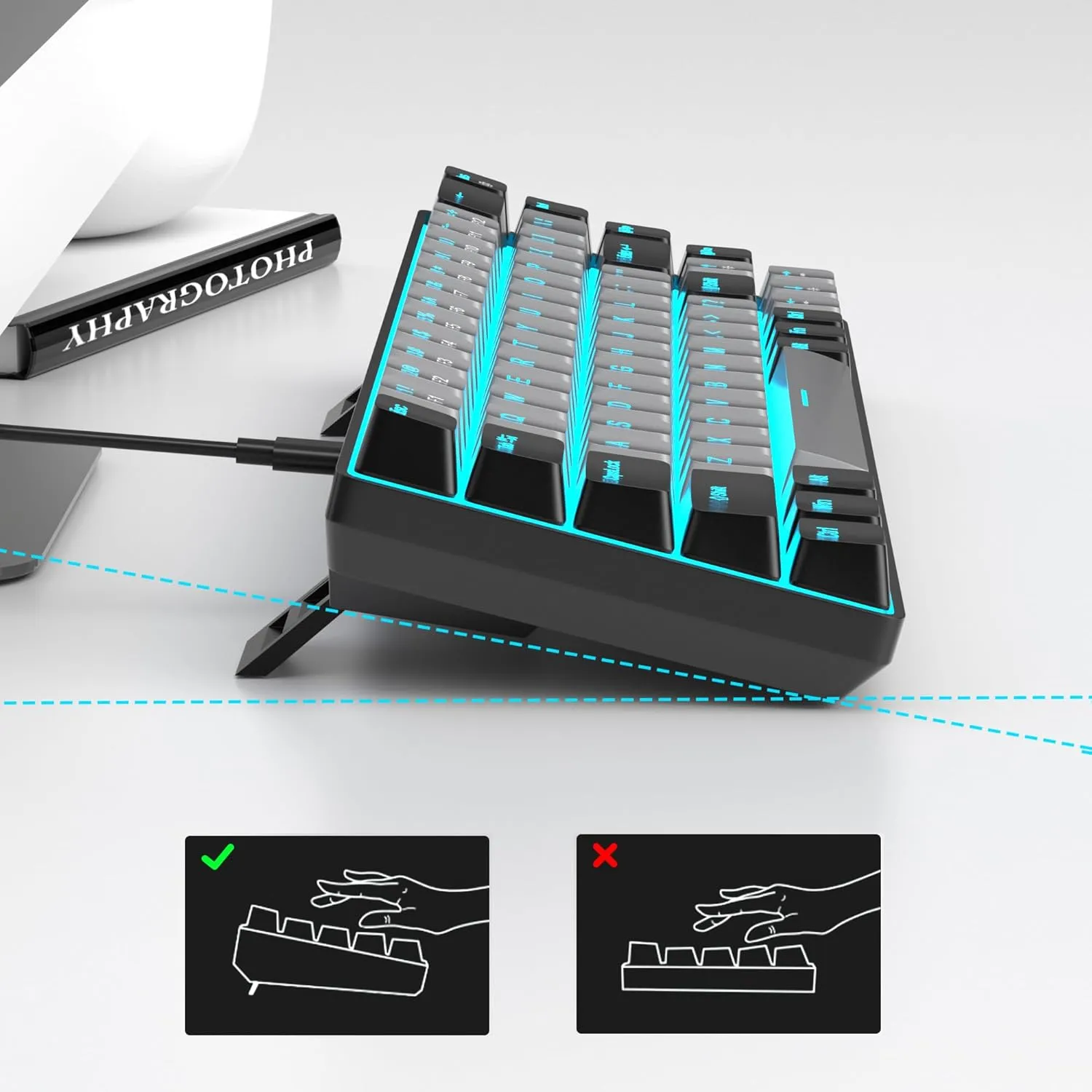 MageGee Portable 60% Mechanical Gaming Keyboard, MK-Box LED Backlit Compact 68 Keys Mini Wired Office Keyboard with Blue Switch for Windows Laptop PC Mac - Grey/Black