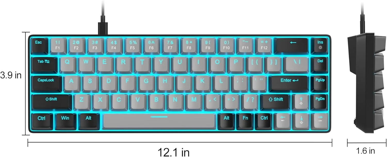 MageGee Portable 60% Mechanical Gaming Keyboard, MK-Box LED Backlit Compact 68 Keys Mini Wired Office Keyboard with Blue Switch for Windows Laptop PC Mac - Grey/Black