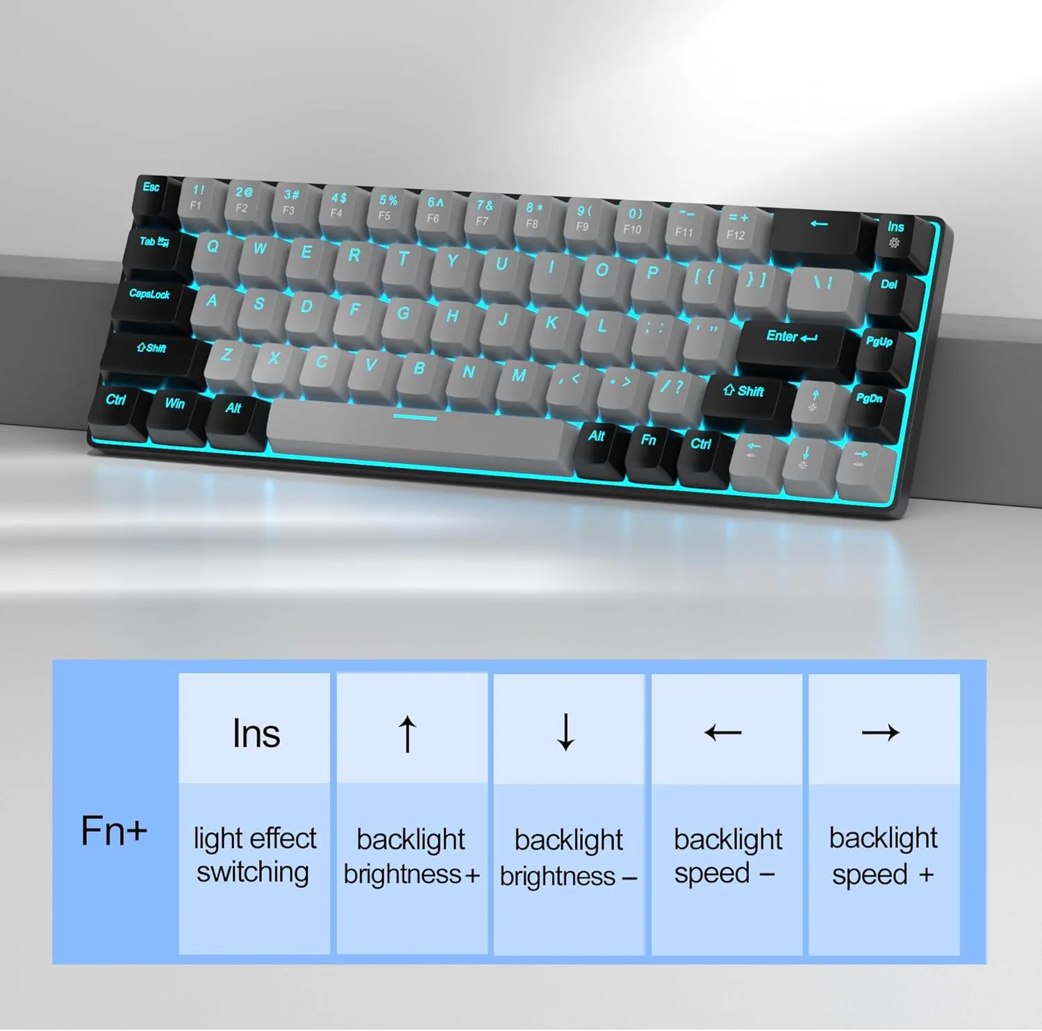 MageGee Portable 60% Mechanical Gaming Keyboard, MK-Box LED Backlit Compact 68 Keys Mini Wired Office Keyboard with Blue Switch for Windows Laptop PC Mac - Grey/Black