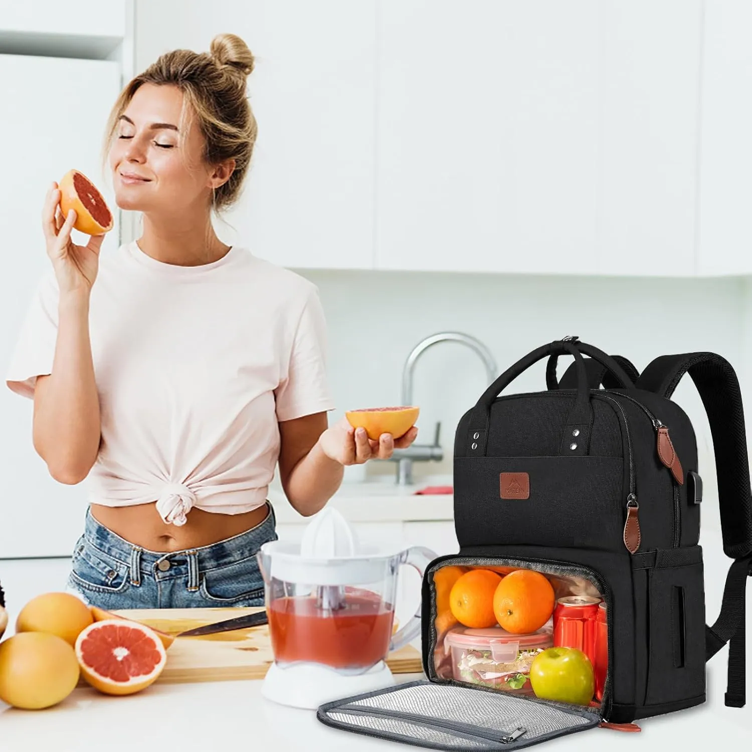 MATEIN Work Backpack Woman, Insulated Cooler Backpacks with Lunch Box, 15.6 Inch Laptop Backpack with USB Port Reusable Water Resistant Tote Food Bag for College Beach Camping Picnics Womens Gifts
