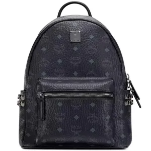 MCM Black Visetos Coated Canvas Stark Side Stud Backpack