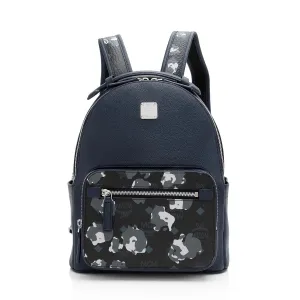 MCM Calfskin Visetos Floral Leopard Klassik Small Stark Backpack Blue Black