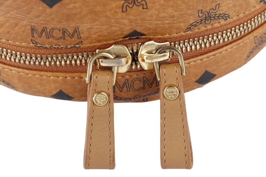 MCM VISETOS STUDDED STARK BACKPACK MEDIUM BROWN LEATHER GOLD HARDWARE WITH DUST COVER