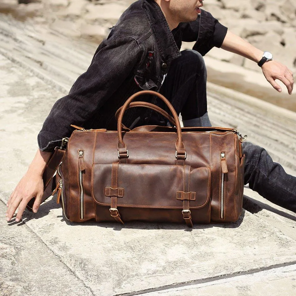 Mens Leather Weekender Bag with Shoe Compartment