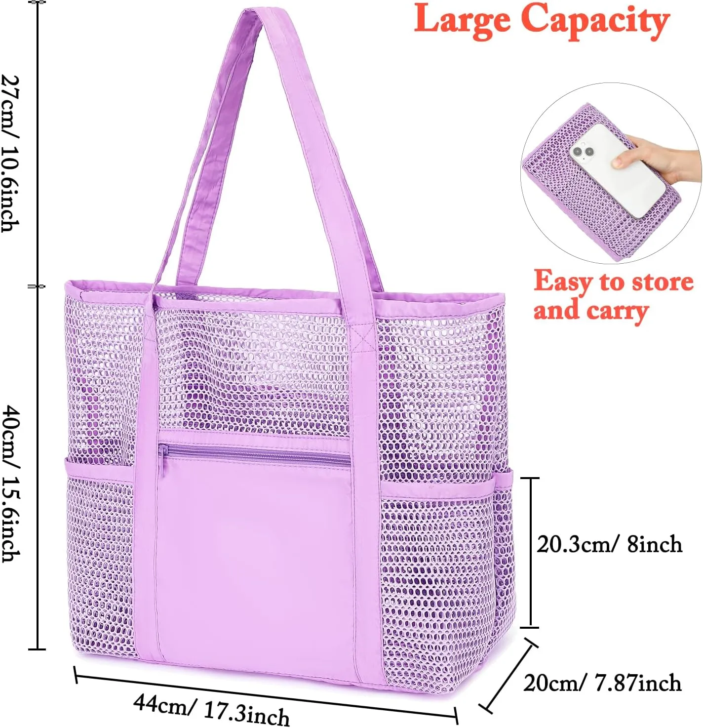 Mesh Beach Bag, Casual Womens Shoulder Handbag, Large Sandproof Beach Tote Bag for Pool/Travel/Vacation Essentials