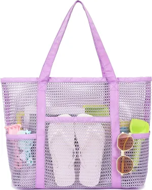 Mesh Beach Bag, Casual Womens Shoulder Handbag, Large Sandproof Beach Tote Bag for Pool/Travel/Vacation Essentials