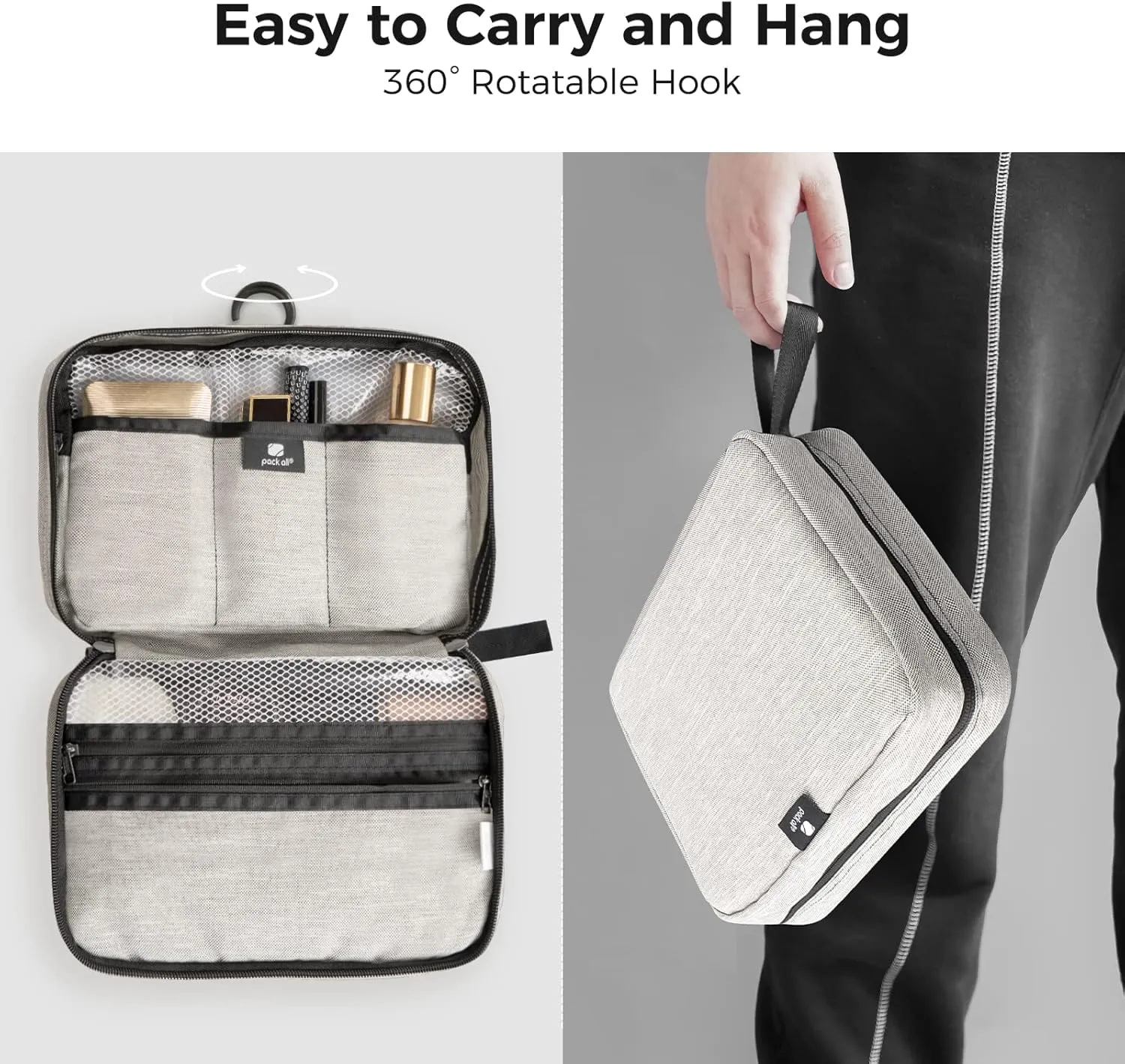 pack all Hanging Travel Toiletry Bag, Water Resistant Travel Bag, Portable Toiletry Shaver, Separation of Wet and Dry, for Women and Men (White)