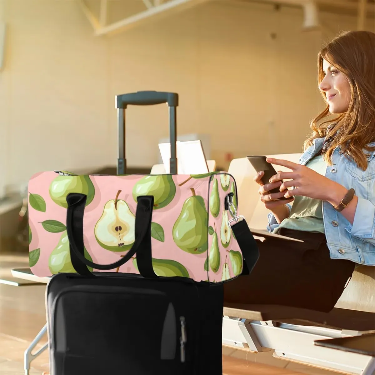 Pear Foldable Lightweight Duffle Bag for Travel - Waterproof Carry On Bags for Airplanes, Travel Duffel Bags for Gym, Weekend