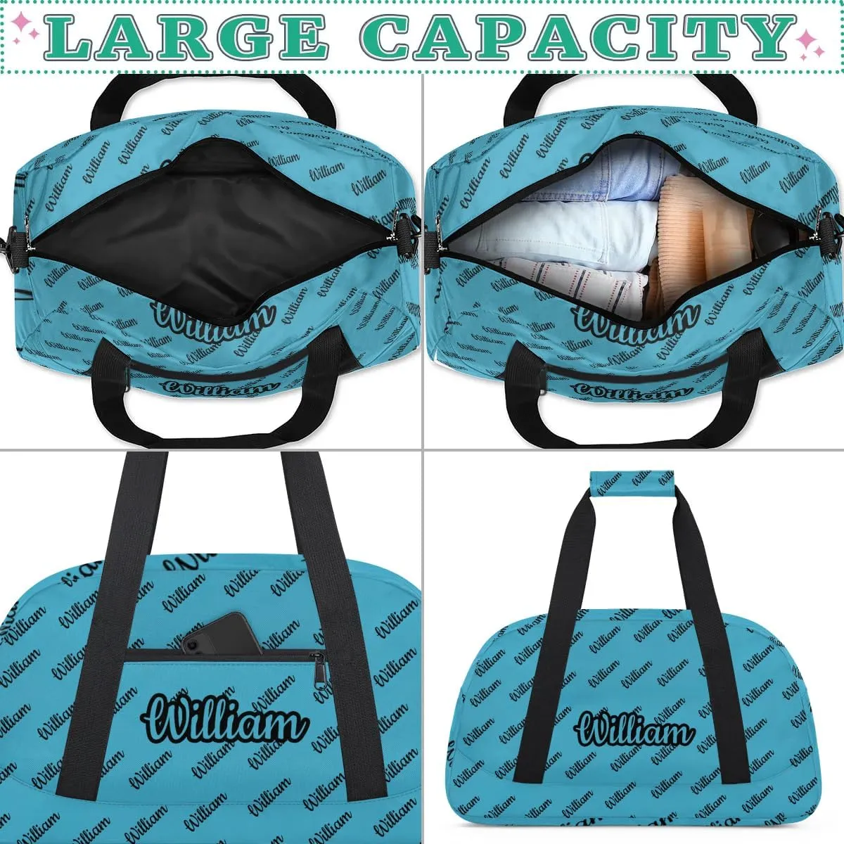Personalized Gym Duffel Bag with Name Custom Sport Bag Gymnastics Bags Customized Dance Duffel Bag Weekender Sleepover Bag, Blue