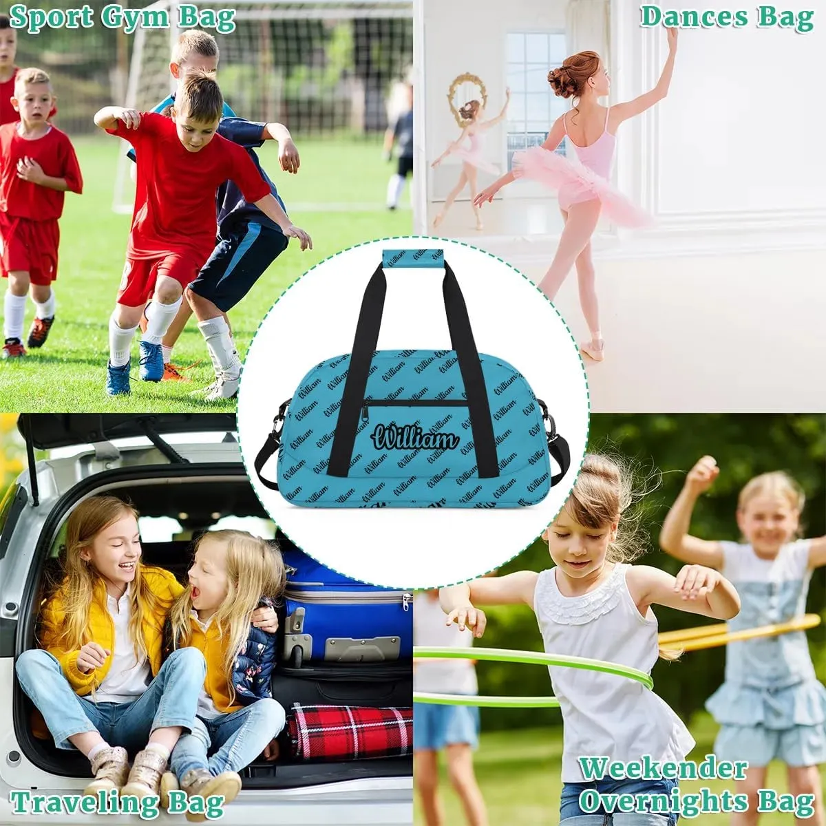 Personalized Gym Duffel Bag with Name Custom Sport Bag Gymnastics Bags Customized Dance Duffel Bag Weekender Sleepover Bag, Blue